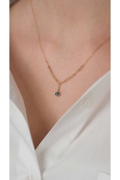 Arpaş 14 Ayar Altın Nazar Boncuklu Ataç Zincirli Kolye