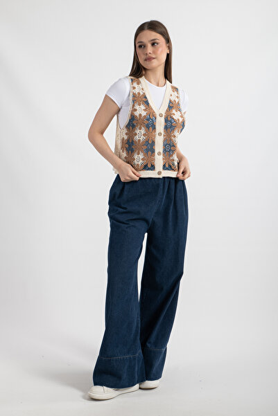 Hatun Atila Hatunatila Жіночий жилет з квітковим візерунком, акрил, кавовий - 5154