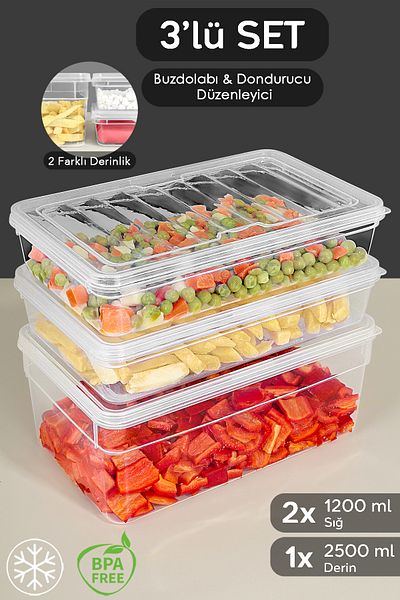 Meleni Home Set of 3 Deep Food Storage Containers - Microwave Compatible Organizer with Transparent Lid