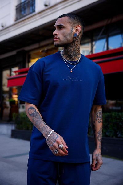 Pobudo Navy Blue Color Crew Neck Shorts T-Shirt Set