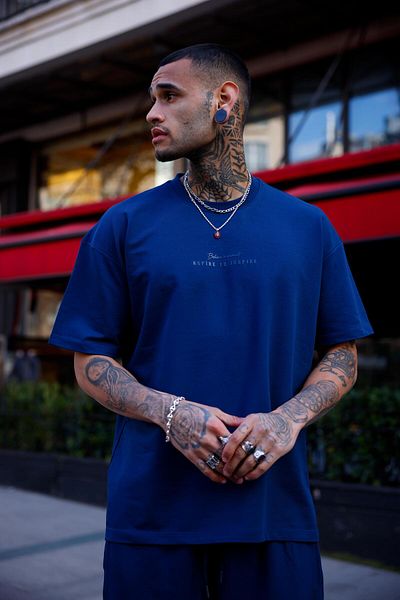 Pobudo Navy Blue Color Crew Neck Shorts T-Shirt Set