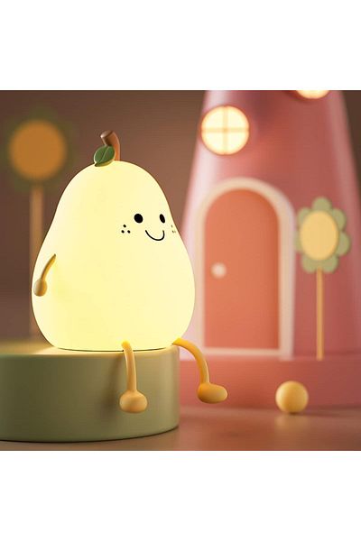 AWH Cute Pear Night Lamp, 7-Color Changing Silicone, Kawaii Night Light for Kids' Bedroom