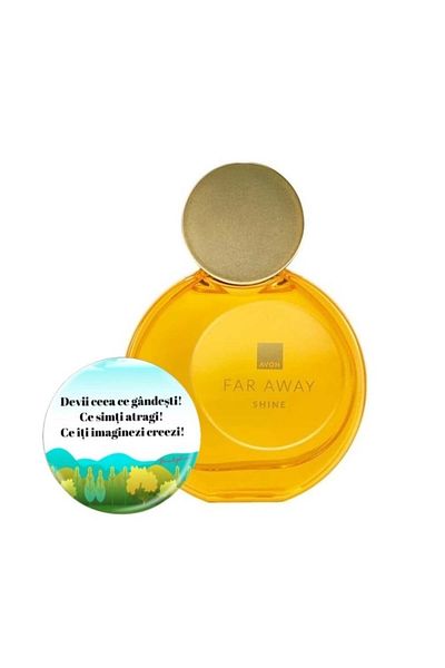 AVON Set for women, Far Away Shine eau de parfum and Dactylion badge with motivational message