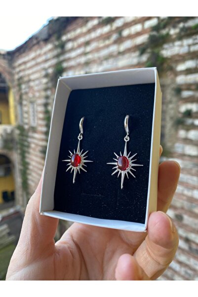 By Atölye Doğal Akik Taşı 925 Ayar Kuzeyyıldızı Gümüş Küpe