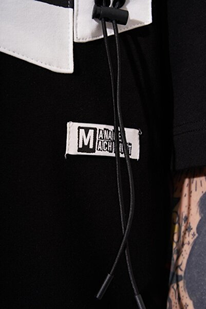 Machinist Men's Oversize Polo Neck Black T-Shirt - Contrast Pocket