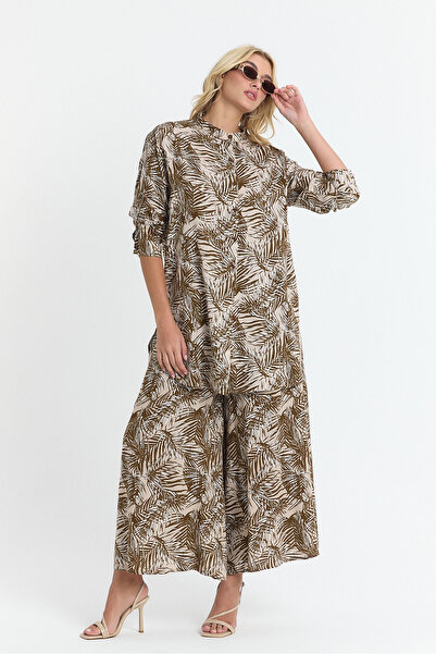 SCHIK Women's Viscose Comfortable Loose Leg Three Quarter Sleeve Buttoned Printed Suit