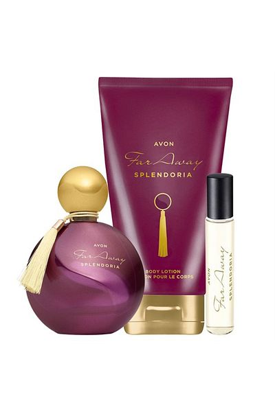 AVON Far Away Splendoria Ea Set (perfume 50, lotion, mini water) + Badge
