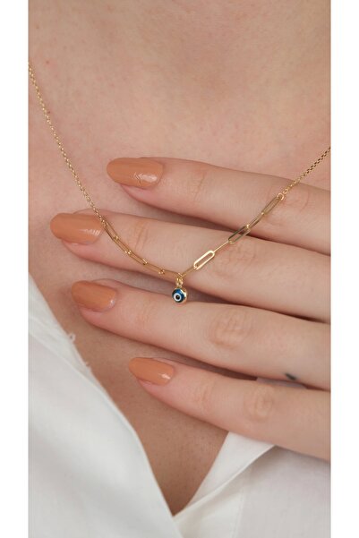 Arpaş 14 Ayar Altın Nazar Boncuklu Ataç Zincirli Kolye