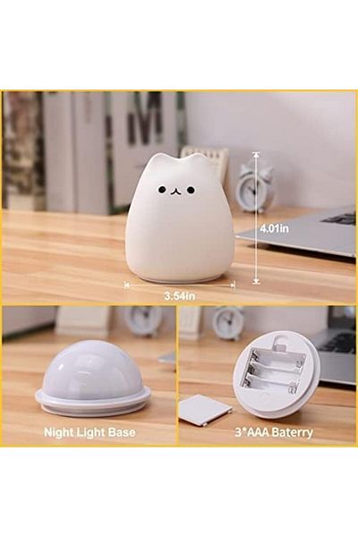 AWH Cute Cat Lamp, Kawaii Night Light for Girls Bedroom, Silicone Lamp, Kids & Toddler Gift