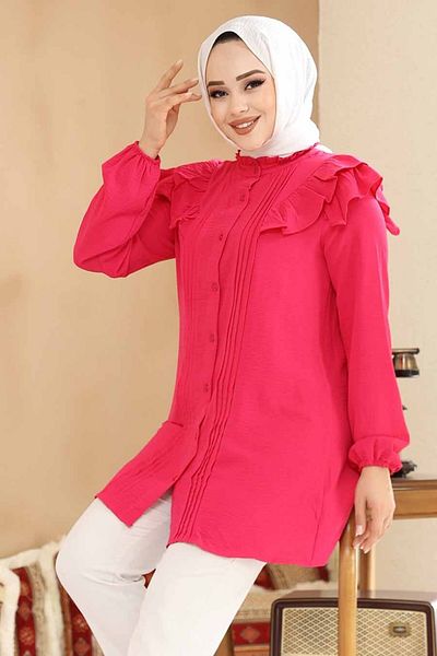 Neva Style Tunica Hijab Fuchsia cu nasturi 42291F