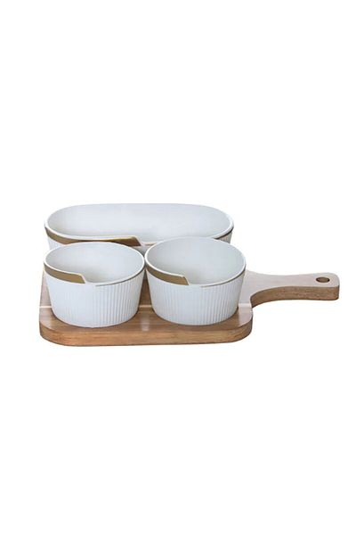 Bien Servi Porcelain Snack Bowl with Bamboo Tray