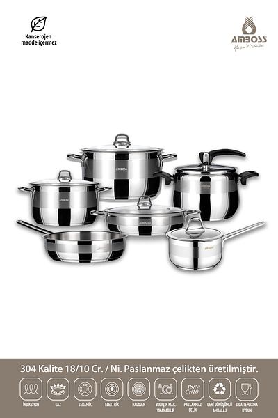 Amboss Mercury 11 Piece Stainless Steel Cookware Set - Compatible with Cookers, Pressure Pan Milk Jug