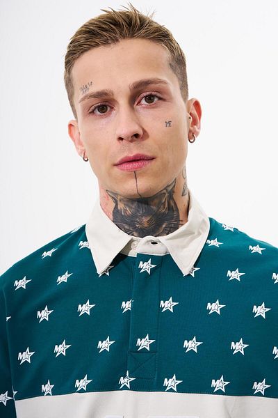 Machinist Men's Gray Petrol T-Shirt - 19 Embroidered Oversize Polo Collar