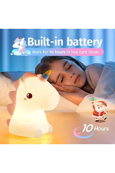 AWH Cute Silicone Unicorn Night Light, 16-Color Changing, USB Rechargeable LED Lamp for Kids