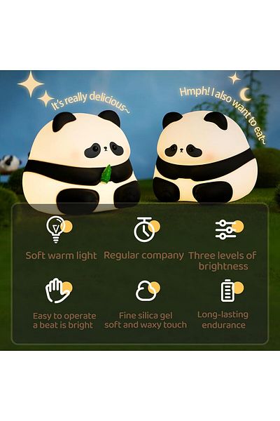 AWH Panda LED Night Light, Soft Silicone Panda Lamp, Dimmable Touch Sensor Bedside Lamp