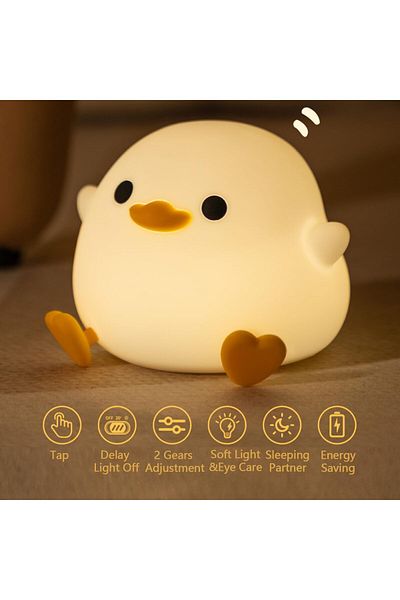 AWH Dodo Duck LED Night Light, Cute Silicone Touch Sensor Bedside Lamp for Bedroom