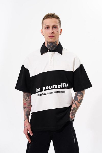 Machinist Ανδρικό Be Yourself Polo Neck Oversize Μαύρο T-Shirt