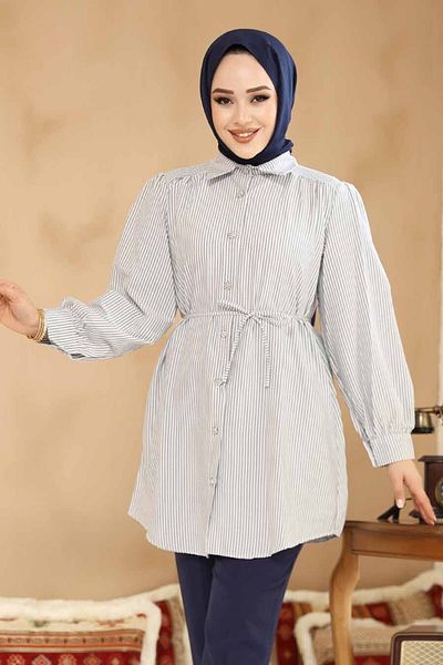 Neva Style Buttoned Smoked Hijab Tunic 42421Fu