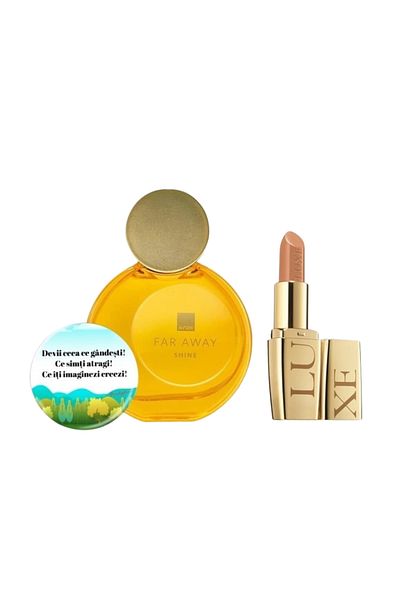 AVON Set Far Away Shine + Ruj Luxe Nude + Insigna
