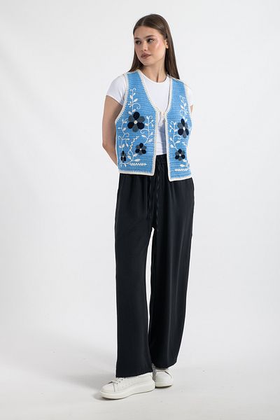 Hatun Atila Vestă acrilic pentru femei Hatunatila cu modele florale Baby Blue - 5155