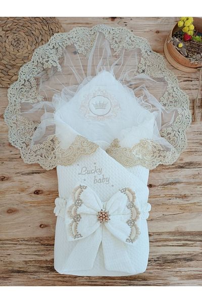 Tomuycuk Baby Outer Swaddle Blanket Lucky Baby Ecru Baby Swaddle Unisex Hospital Exit Swaddle Blanket