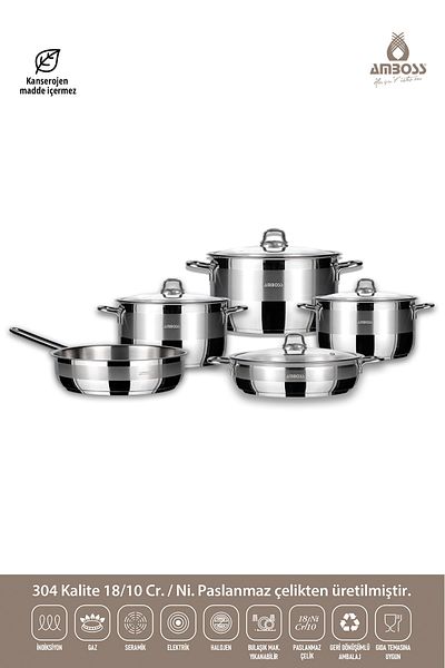 Amboss Silvana 9 Piece Stainless Steel Pot Pan Set Compatible with All Stoves