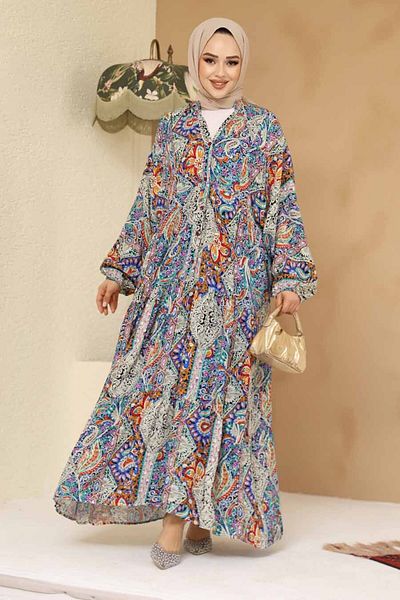 Neva Style Lilac Floral Patterned Hijab Dress 23454