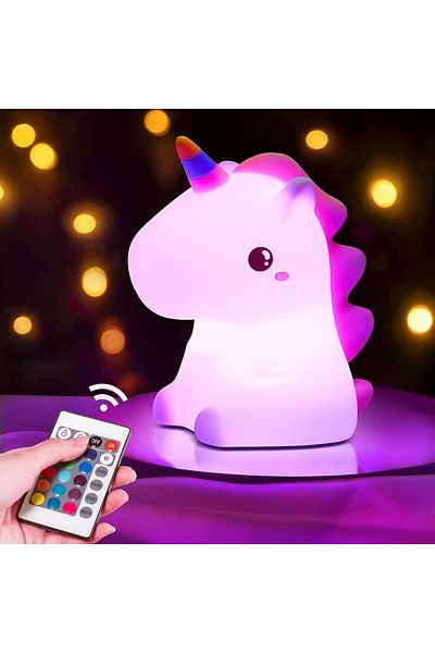 AWH Cute Silicone Unicorn Night Light, 16-Color Changing, USB Rechargeable LED Lamp for Kids