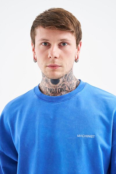 Machinist Tricou albastru oversize lavabil de bază de lux pentru bărbați