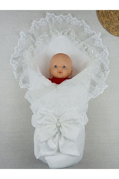 Tomuycuk Baby Outer Swaddle Blanket Lacy Luxury Baby Swaddle Unisex Hospital Exit Mevlütlük Blanket