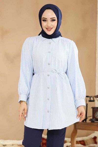Neva Style Tunica Hijab Albastru Baby cu nasturi 42421BM