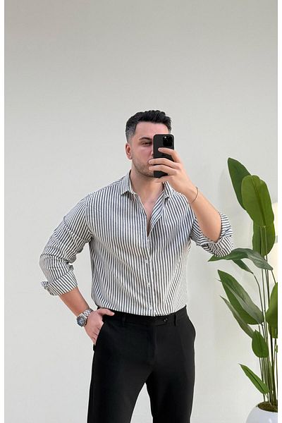 JACK CAPRİO Ανδρικό ριγέ πουκάμισο - Regular Fit Mold - Υψηλής ποιότητας Kamus Feather