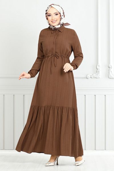 ModaMerve Φόρεμα Hijab με κορδόνια στη μέση 779ASE1099-M Μαύρισμα
