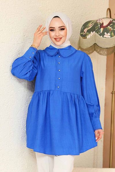 Neva Style Baby Collar Sax Blue Hijab Tunic 40691Sx