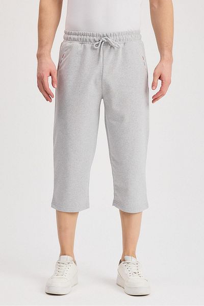 COMEOR Men's Gray Bermuda Knee Length Capri Long Shorts with Side Pockets and Adjustable Elastic Waist