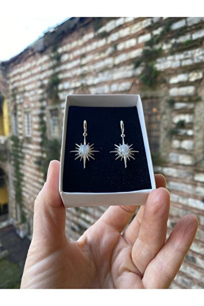 By Atölye Doğal Ay Taşı 925 Ayar Kuzeyyıldızı Gümüş Küpe