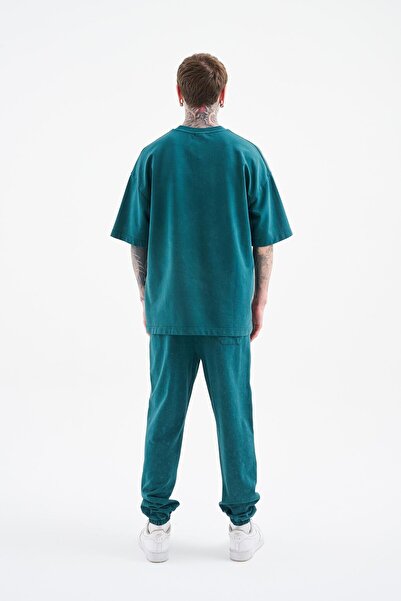 Machinist Unisex Oversize Πλενόμενο Πολυτελές Βασικό T-Shirt Oil Green Cloudy