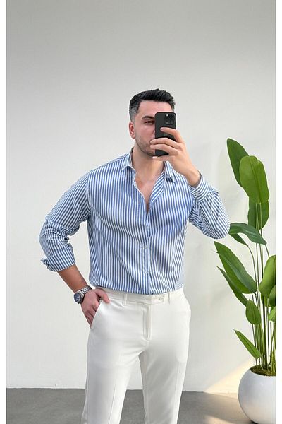 JACK CAPRİO Men's Striped Shirt - Regular Fit - High Quality Public Feather