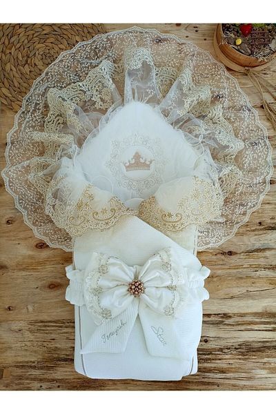 Tomuycuk Bebe Sahra Stars Crowned Baby Boy / Girl Unisex Swaddle Ecru