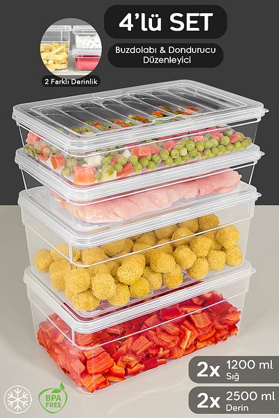 Meleni Home Set of 4 Deep Shallow Microwave Compatible Storage Containers Clear Lid Kitchen Organizer