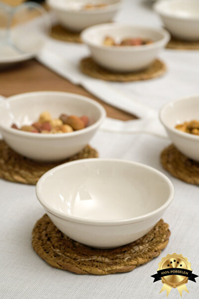 Heda Porselen Hayal 10 Cm 6'lı Porselen Kahvaltı Sunum Çerezlik Seti Kırık Beyaz