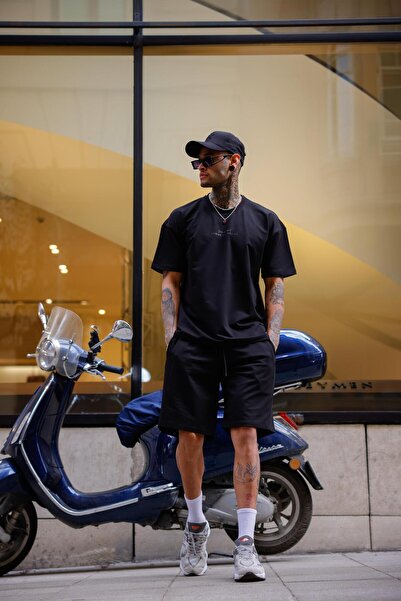 Pobudo Black Color Crew Neck Shorts T-Shirt Set