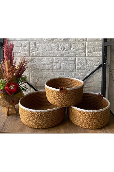 Metasupla Hasır Sepet 3lü El Yapımı Organizer Banyo Organizeri Çok Amaçlı Düz...
