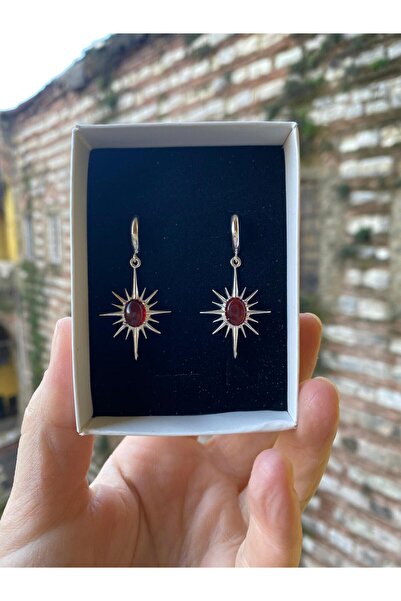 By Atölye Doğal Akik Taşı 925 Ayar Kuzeyyıldızı Gümüş Küpe