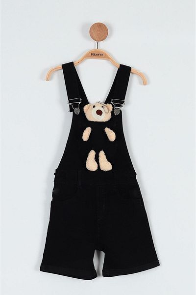 miabambim Teddy Bear Denim Shorts Slopet Light Black Unisex Jumpsuit