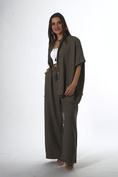 ABBRA Women's Cotton Judge Collar Elastic Waist Summer Suit