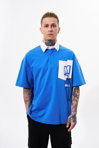 Machinist Ανδρικό μπλουζάκι με γιακά μπλε πόλο Oversize - Τσέπη αντίθεσης