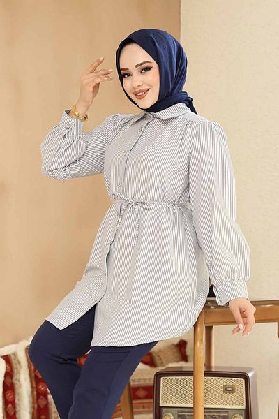 Neva Style Buttoned Smoked Hijab Tunic 42421Fu