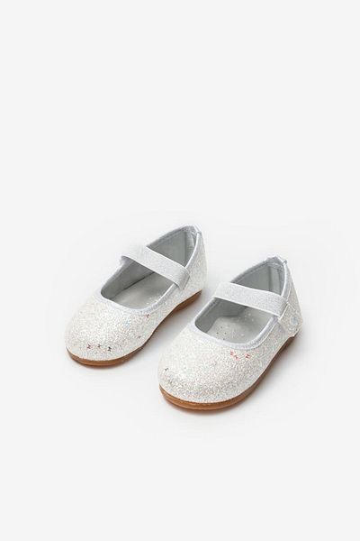 Le Mabelle White Butterfly Glitter Girls' Ballerina Shoes