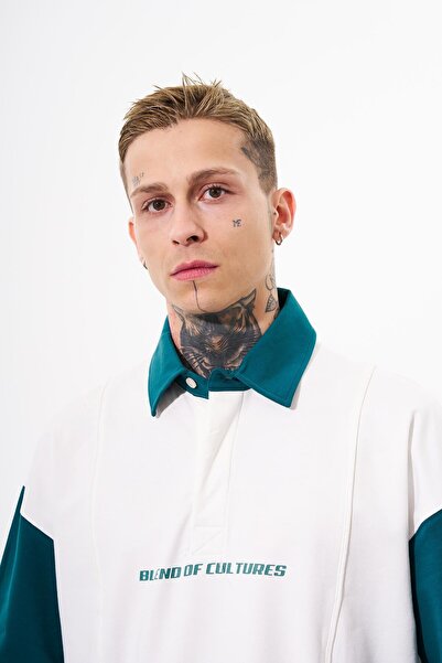 Machinist Ανδρικό μπλουζάκι με στάμπα και αντίθεση Polo Ecru Green